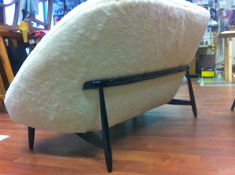 Dutch Theo Ruth for Artifort 1950s Couch Newly Reupholstered in Wool Faux Fur For Sale