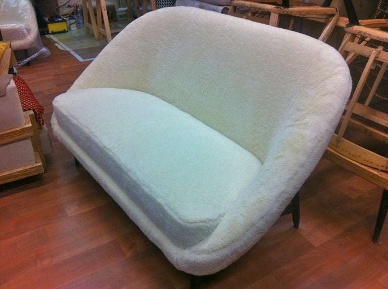 Mid-20th Century Theo Ruth for Artifort 1950s Couch Newly Reupholstered in Wool Faux Fur For Sale