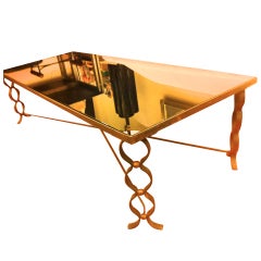 Jean Royere documented long coffee table in wrought iron model ruban
