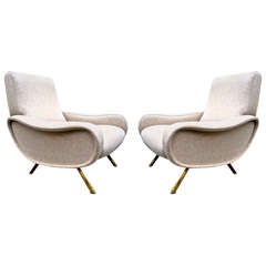 Marco Zanuso Pair of Vintage Lady Chairs Newly Recovered in Beige Wool Chine
