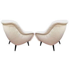 Gio Ponti Pair Of Superb Design Chairs Newly Covered In Ecru Alpaca Wool Chevron Pattern