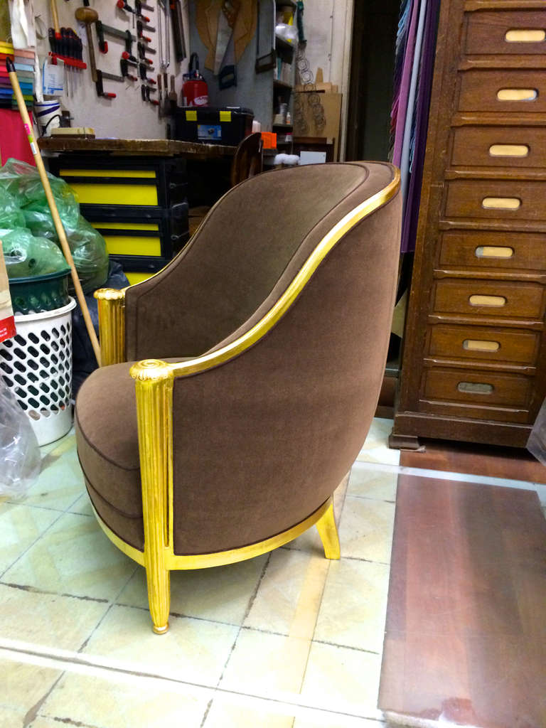 Andre Groult Very Large Pair Of Corbeille Chairs and Brown Velvet Reupholstered 4
