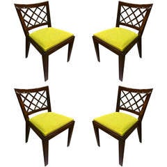 Jean Royere Genuine Documented Set Of 4 Model Croisillon Game Chairs Fully Restored In Kvadrat Yellow
