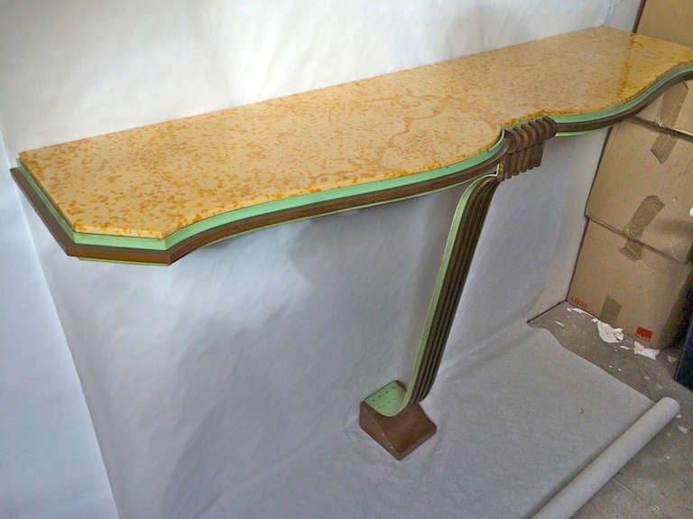 Raymond Subes Attributed 1940s Large Moustache Marble-Top Console Gold Bronze In Good Condition For Sale In Paris, ile de france