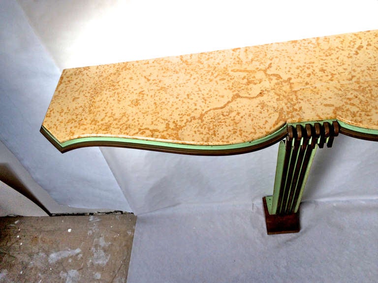 Raymond Subes Attributed 1940s Large Moustache Marble-Top Console Gold Bronze For Sale 3