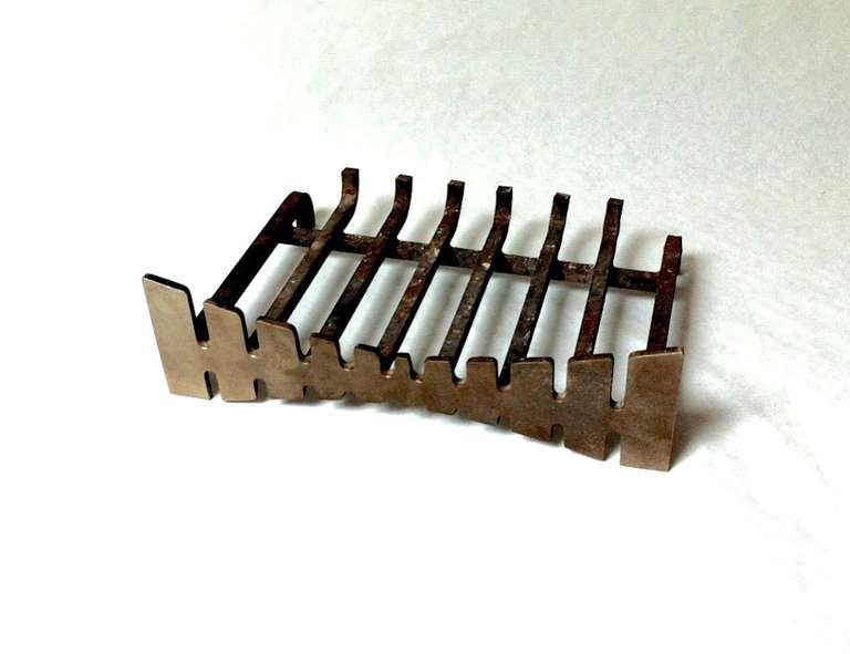 1970s French Brushed Steel Andiron Attributed to Francois Monnet For Sale 1