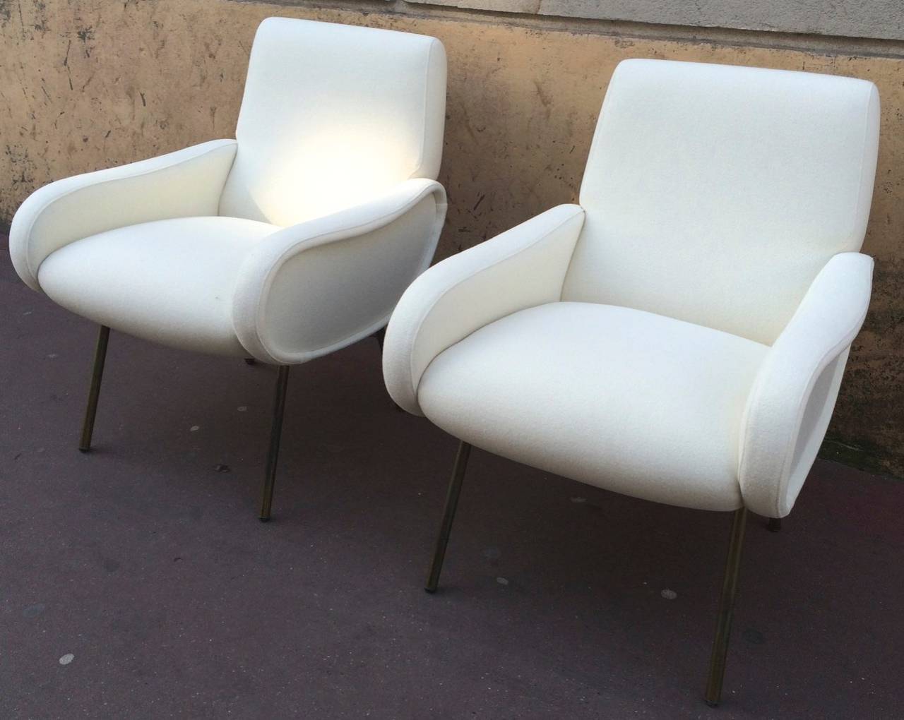 Marco Zanuso pair of vintage model lady high seat version recovered in raw white Kvadrat.