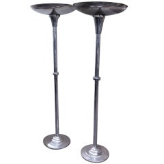 Modernist Pair of Nickeled Standing Lamp Attributed to Mallet Stevens