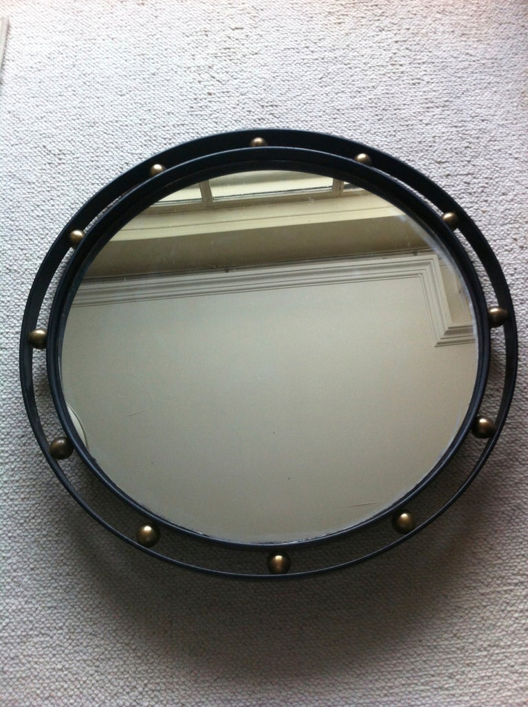 Jean Royère Wrought Iron and Brass Mirror in Vintage Condition For Sale 3