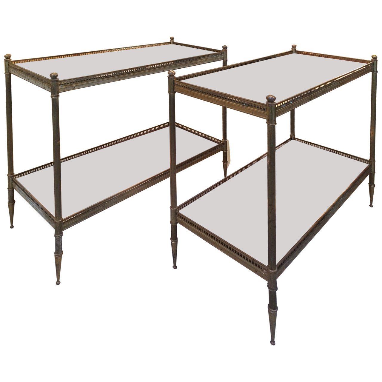 Maison Jansen 1940s Refined Pair of Two-Tier Side Tables with Mirrored Top For Sale