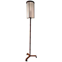 Jacques Adnet Rarest Brown Hand-Stitched Leather Tripod Standing Lamp
