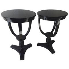 Maison Jansen 1940s Neoclassic Superb Pair of Black Lacquered Side Tables