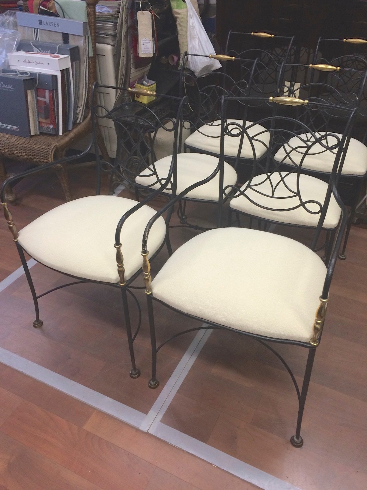 Mid-Century Modern Rene Prou 1940s Dining Set of Two Armchairs and Six Chairs Newly Covered For Sale