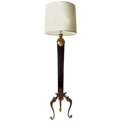 Maison Jansen 1940s Floor Lamp with Black Opaline and Gold Bronze Details