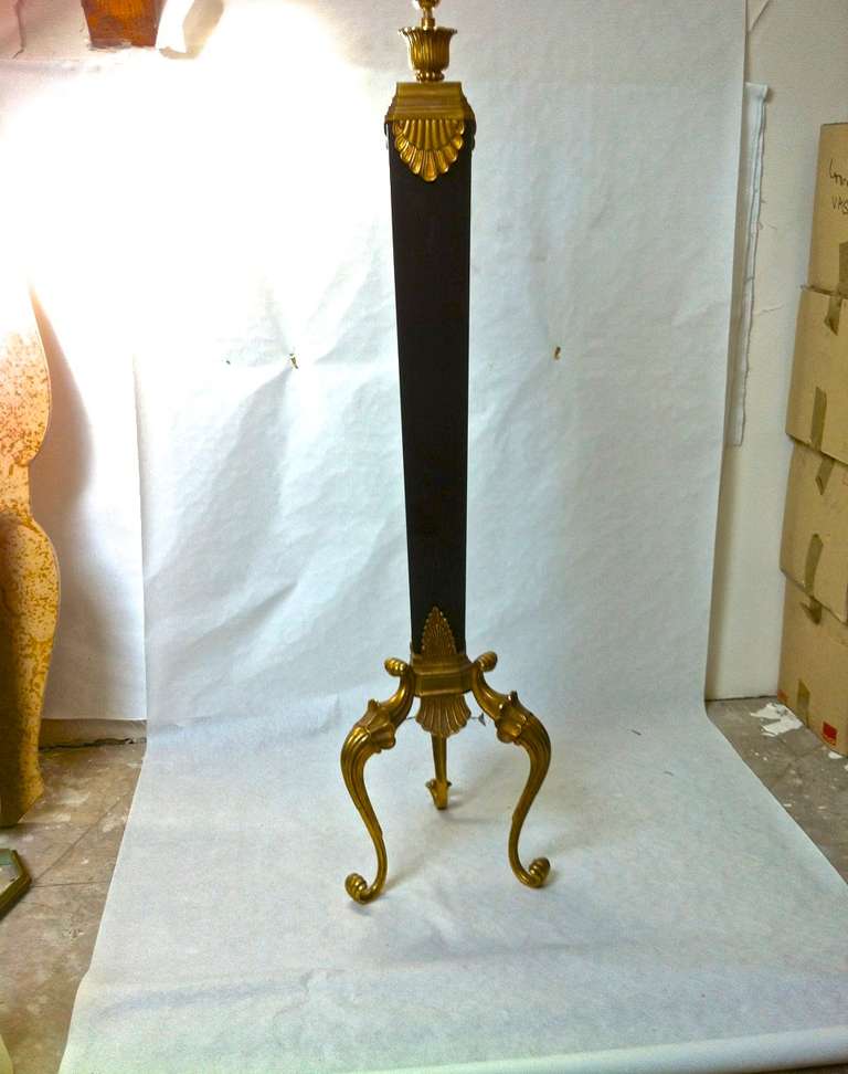 French Maison Jansen 1940s Floor Lamp with Black Opaline and Gold Bronze Details For Sale