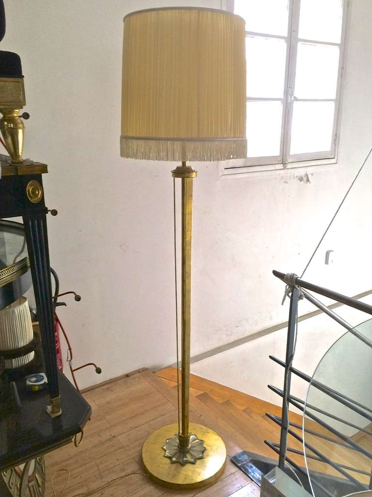 Maison Petitot Pair Of Gold Leaf Standing Lamps With A Beautiful Glass Detail 2
