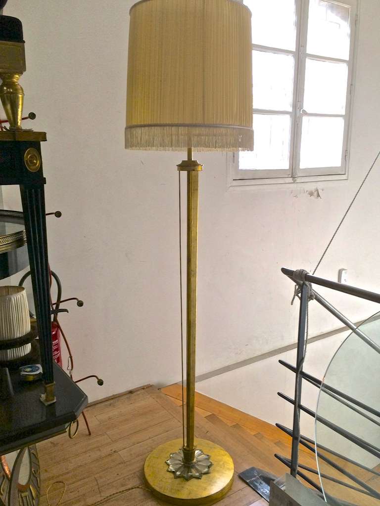 Mid-20th Century Maison Petitot Pair Of Gold Leaf Standing Lamps With A Beautiful Glass Detail