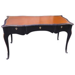 Black Lacquered Maison Jansen 1940s Neoclassic Refined Style Louis XV Desk