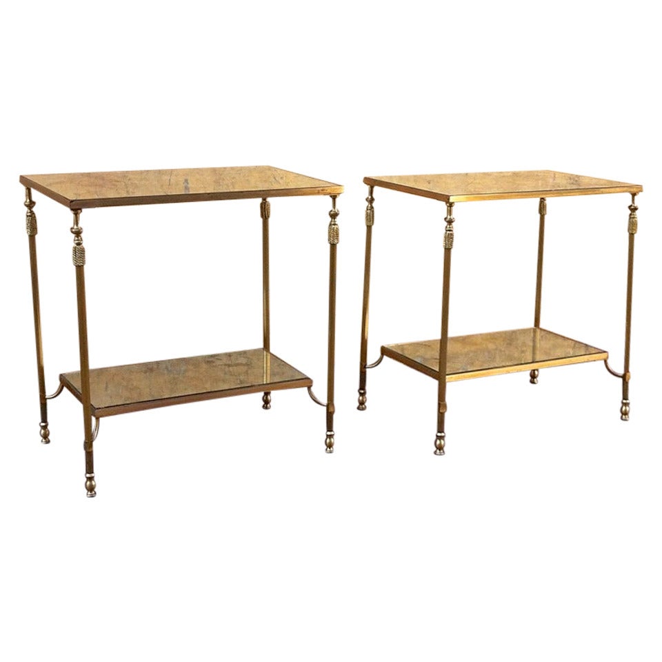 Maison Jansen Bronze Hardware, Pair of Two-Tier Tables For Sale