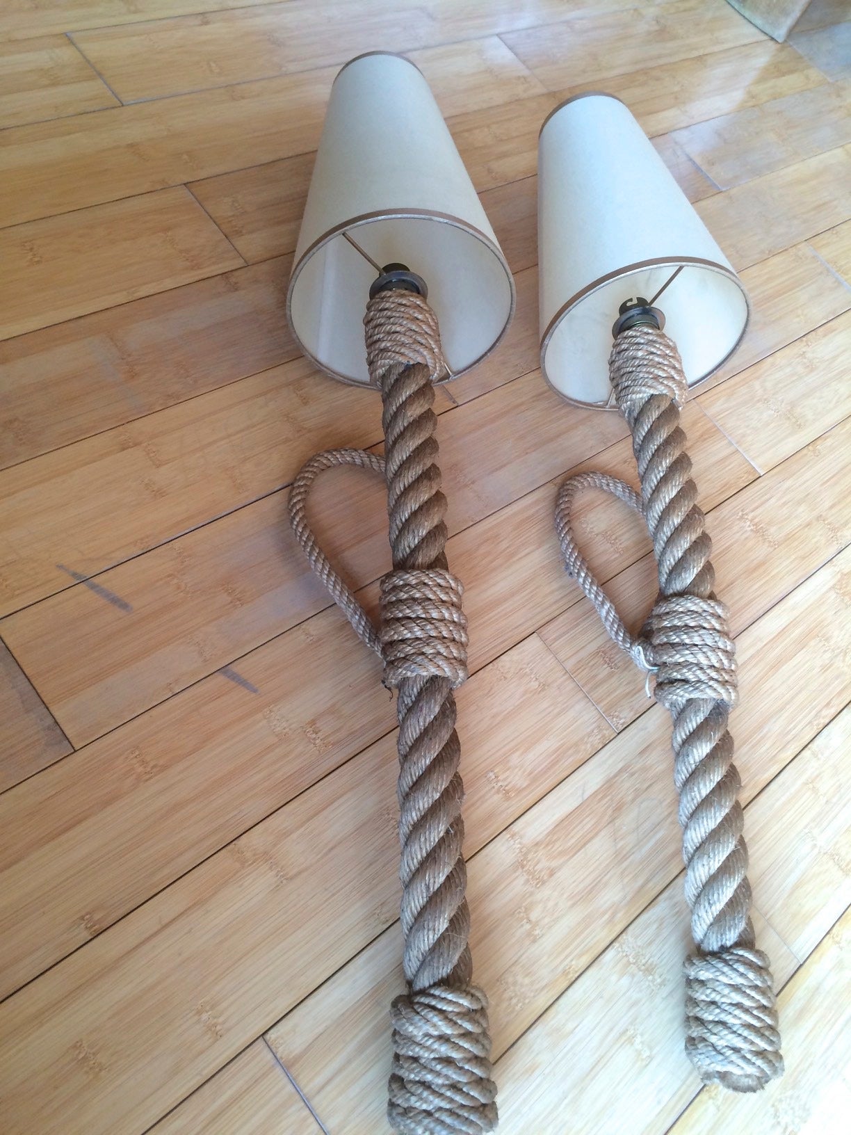 Mid-Century Modern Riviera Audoux Minet Pair of Wall-Mounted Rope Torches