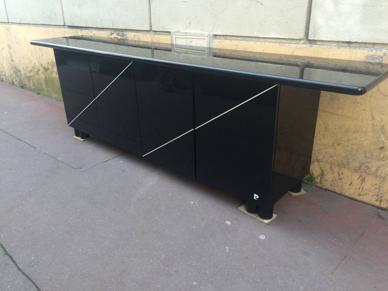 Pierre Cardin Rare Signed Black Lacquered, Four-Door Cabinet For Sale 4