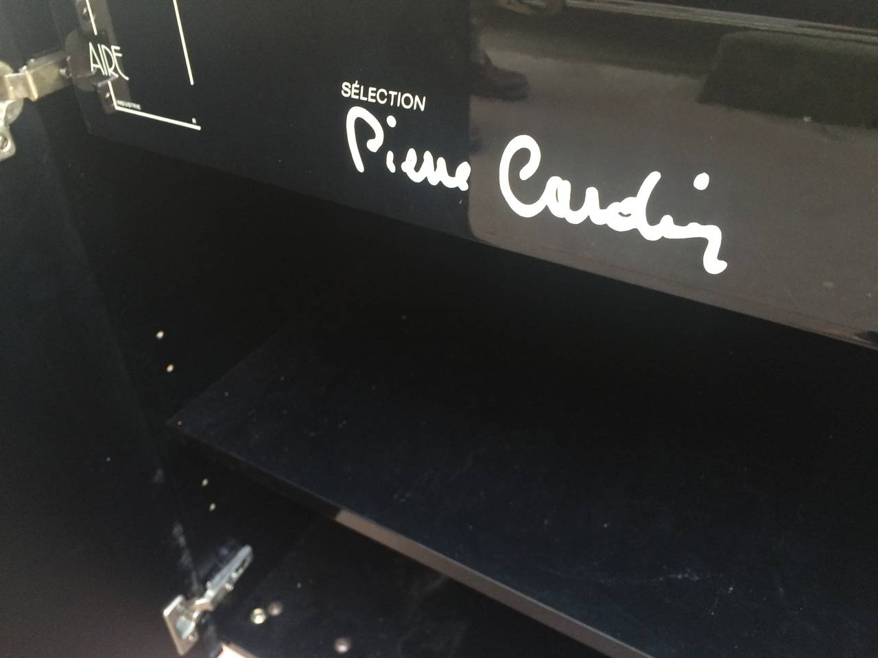 French Pierre Cardin Rare Signed Black Lacquered, Four-Door Cabinet For Sale