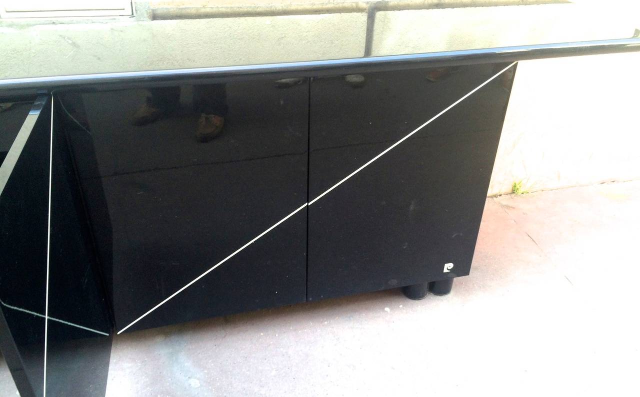 Pierre Cardin Rare Signed Black Lacquered, Four-Door Cabinet For Sale 2