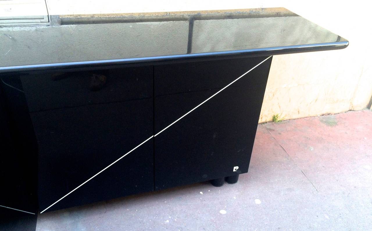 Late 20th Century Pierre Cardin Rare Signed Black Lacquered, Four-Door Cabinet For Sale