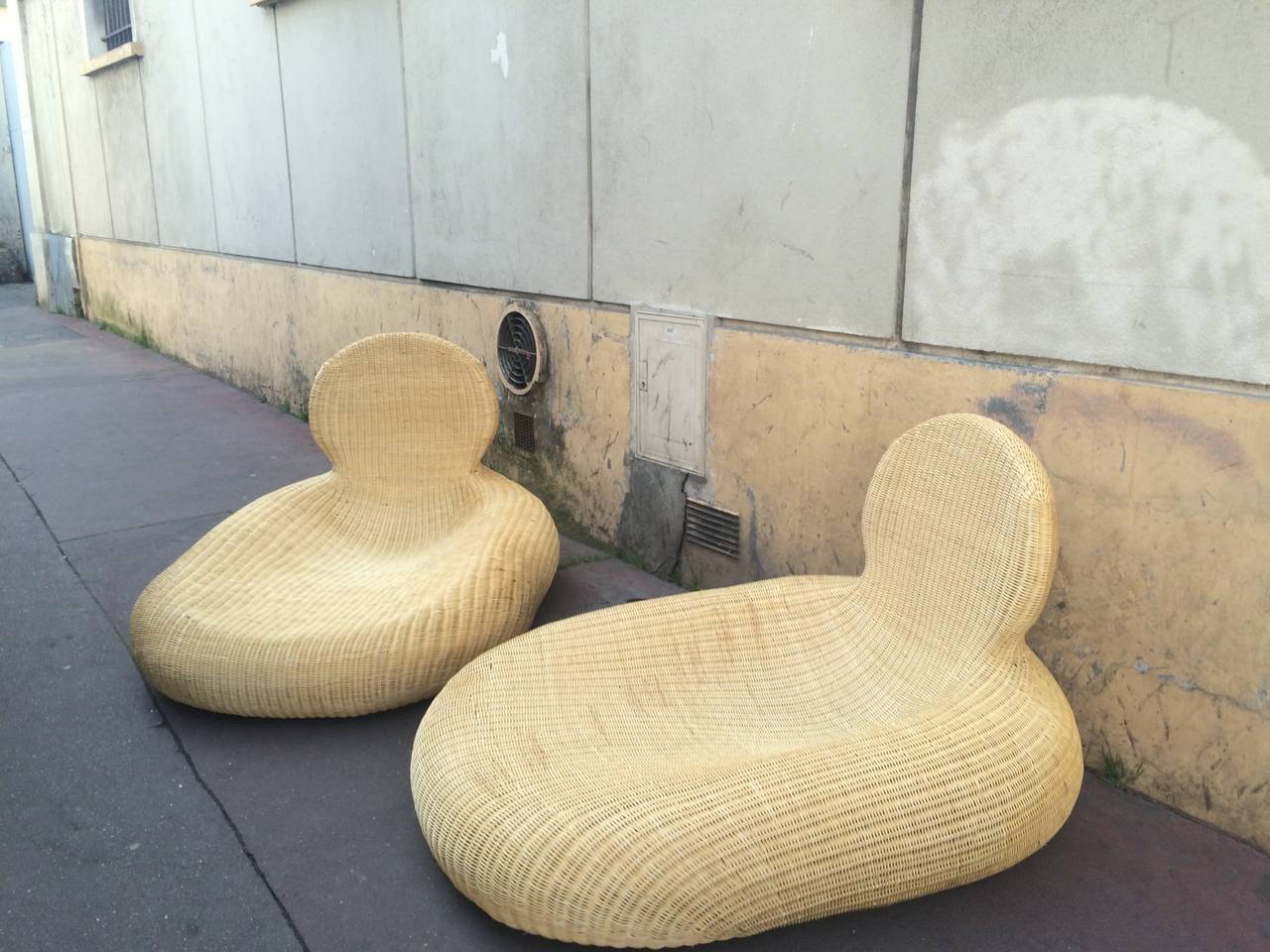 French Awesome Pair of Anthropomorphic Rattan Lounge Chairs