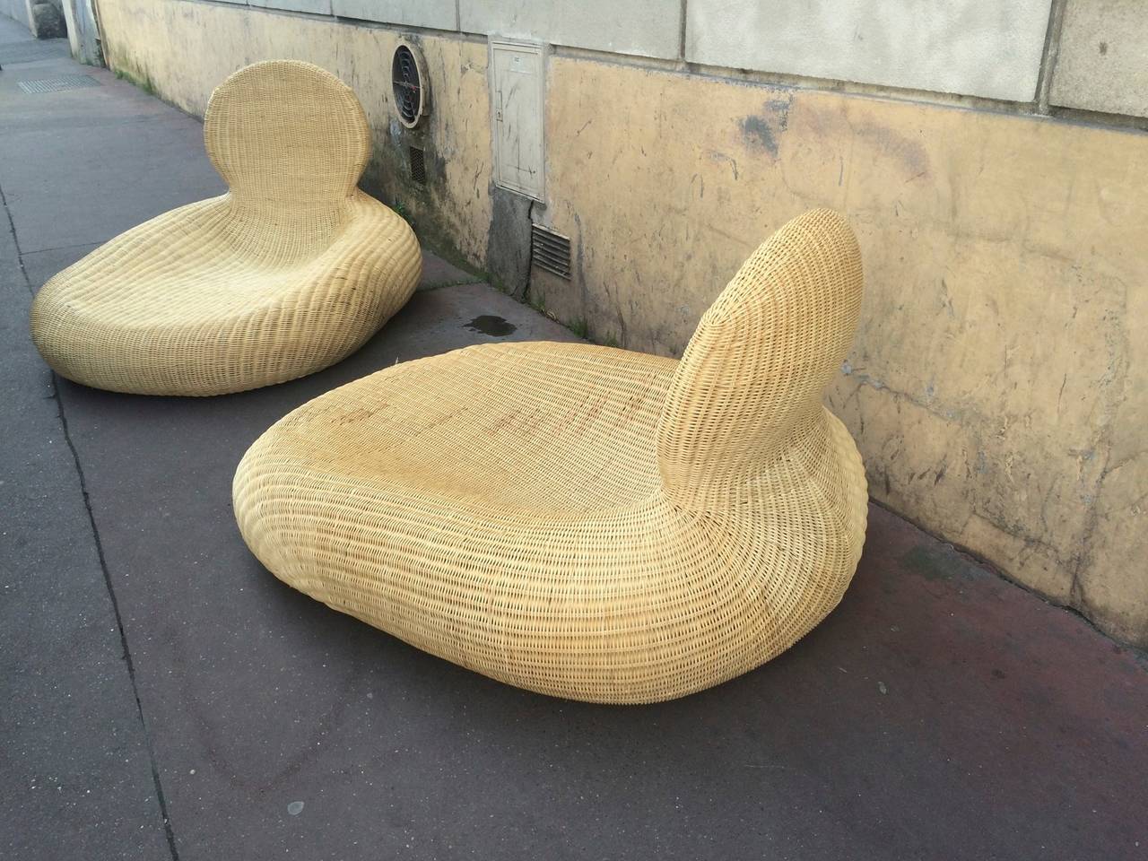 Mid-Century Modern Awesome Pair of Anthropomorphic Rattan Lounge Chairs