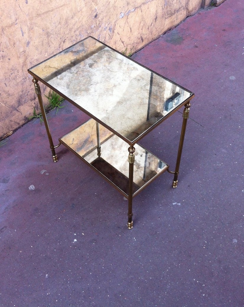 French Maison Jansen Bronze Hardware, Pair of Two-Tier Tables For Sale