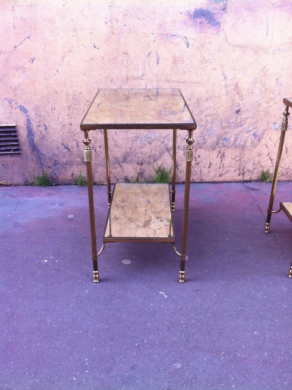 Mid-20th Century Maison Jansen Bronze Hardware, Pair of Two-Tier Tables For Sale