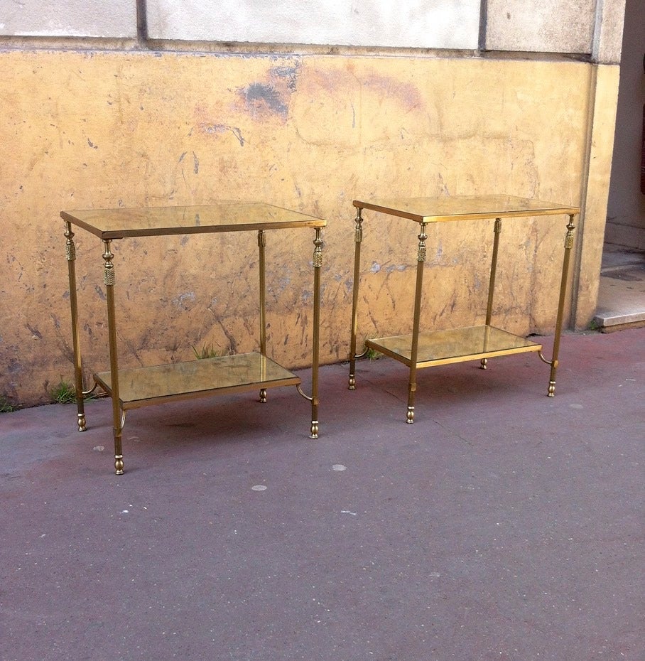 Maison Jansen Bronze Hardware, Pair of Two-Tier Tables For Sale 3