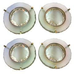 Max Ingrand for Saint Gobain Set of Two Pairs of Etched Glass Round Sconces