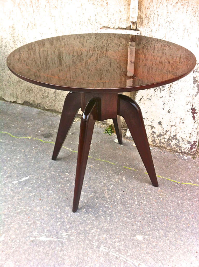 Rene Prou Pair Of Round 4 Legged Coffee Tables With Marquetry Top 3