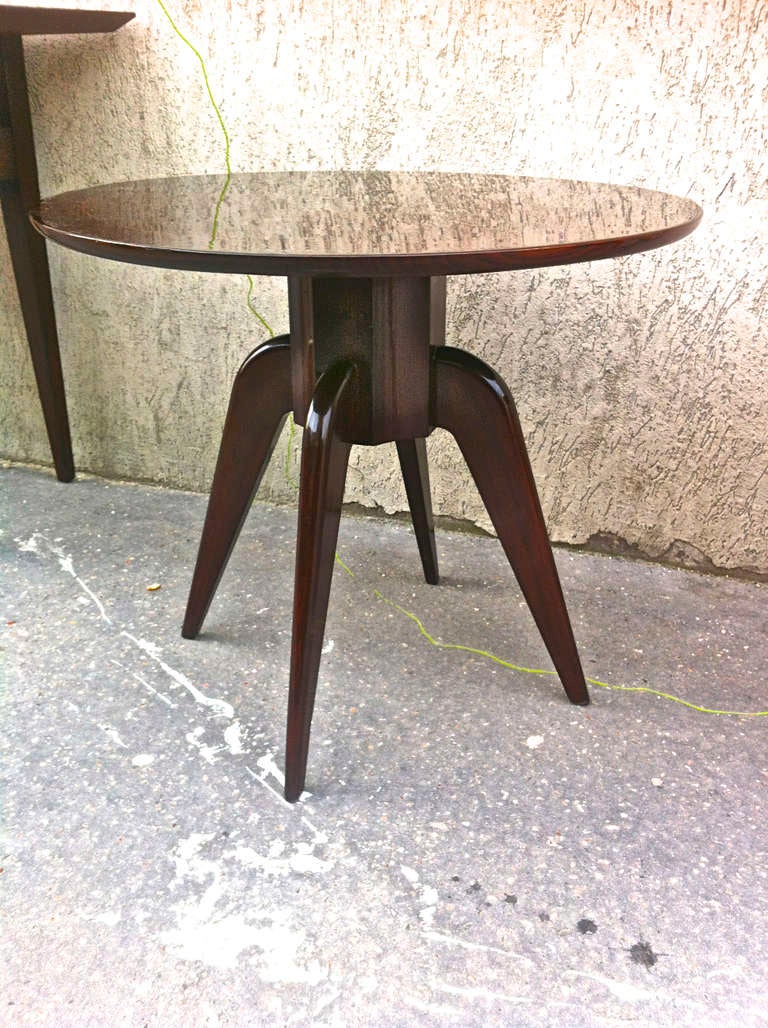 Rene Prou Pair Of Round 4 Legged Coffee Tables With Marquetry Top 2