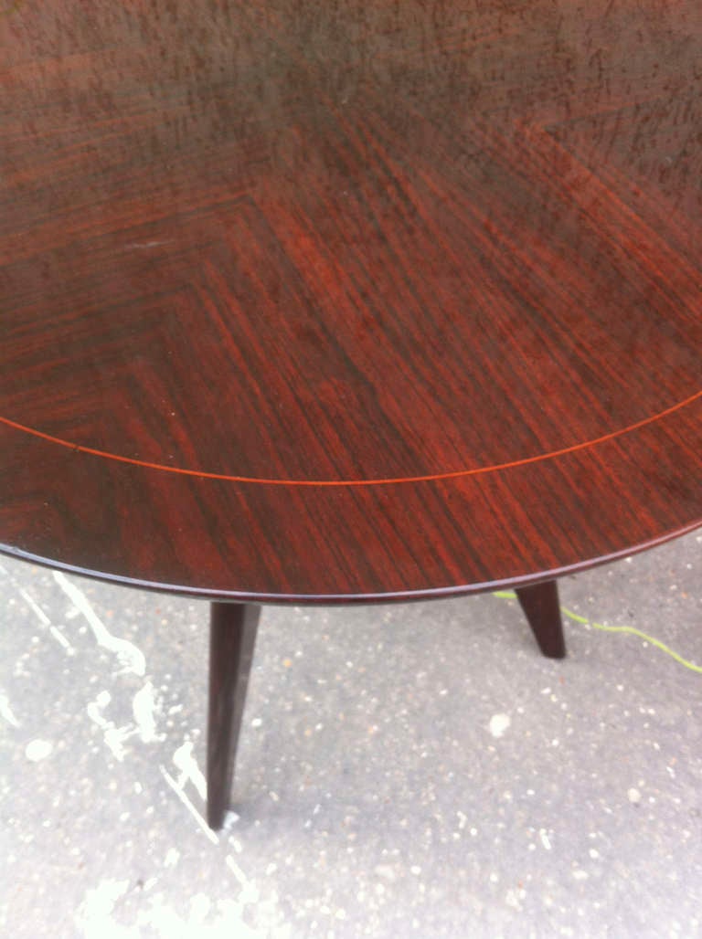 Rene Prou Pair Of Round 4 Legged Coffee Tables With Marquetry Top 1