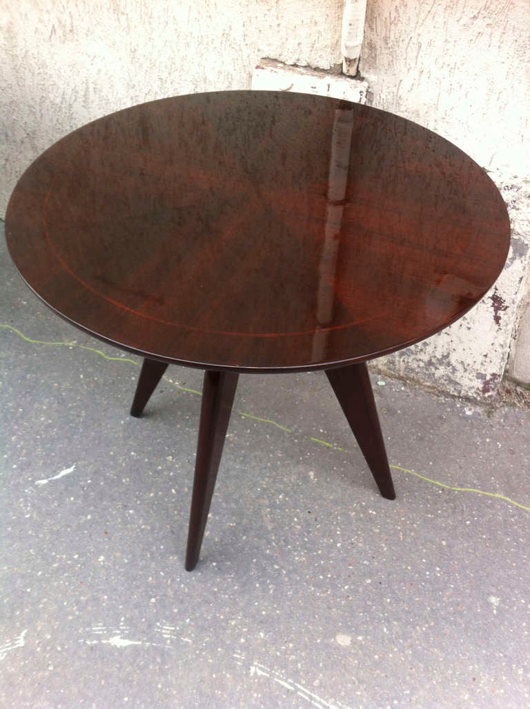 Rosewood Rene Prou Pair Of Round 4 Legged Coffee Tables With Marquetry Top