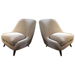 Pair of Lounge Chairs Newly Covered in Maharam Boucle Material