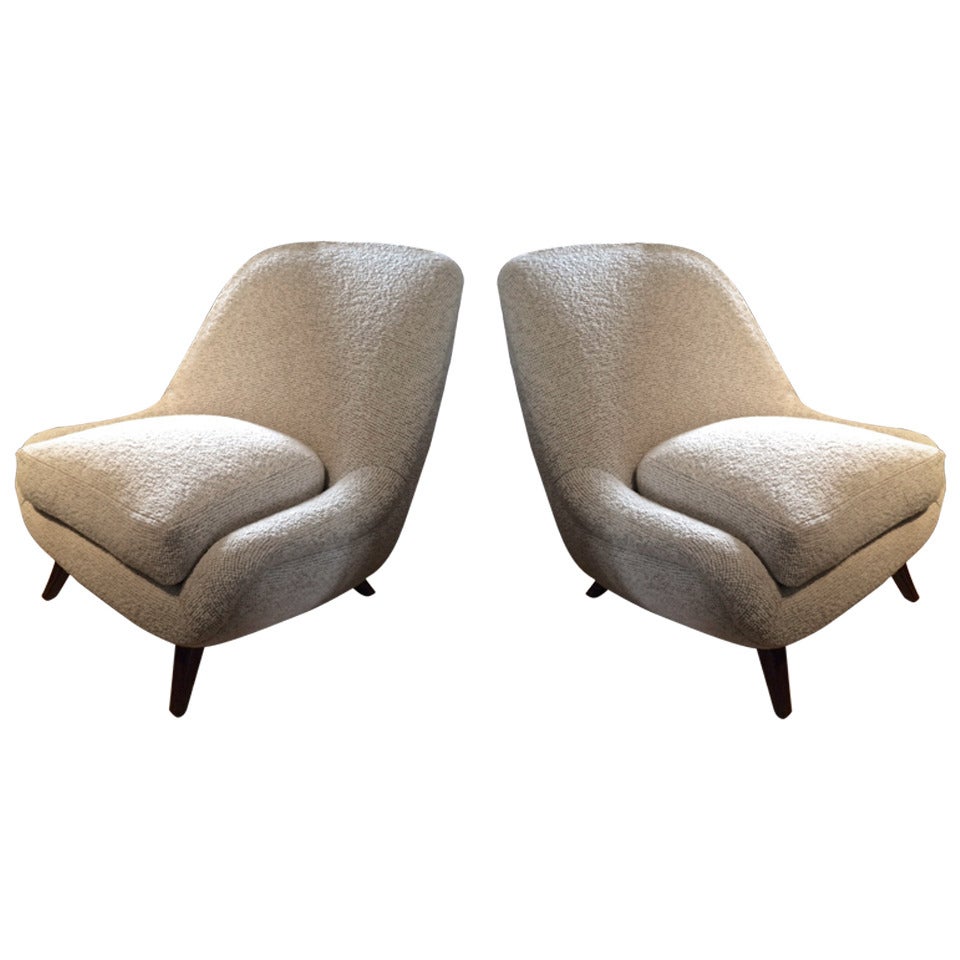 Pair of Lounge Chairs Newly Covered in Maharam Boucle Material