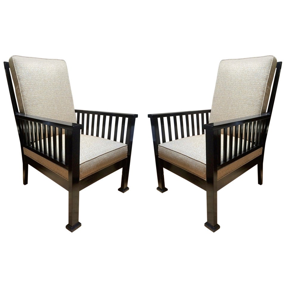 Austrian Early Century Modernist Design Pair of Armchairs For Sale