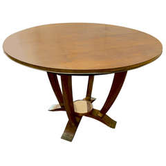 Maison Gouffé Signed Beautiful 1940's Round Dining Table with Bronze Sabot and Mirror Center