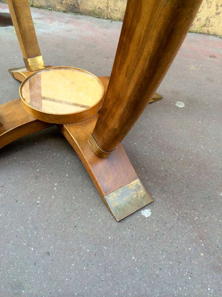 Rosewood Maison Gouffé Signed Beautiful 1940's Round Dining Table with Bronze Sabot and Mirror Center