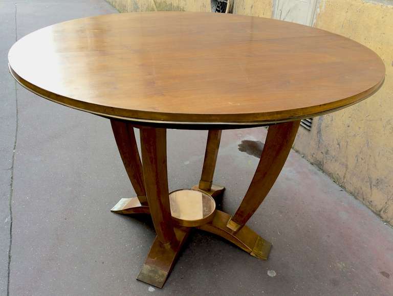 Maison Gouffé Signed Beautiful 1940's Round Dining Table with Bronze Sabot and Mirror Center 2