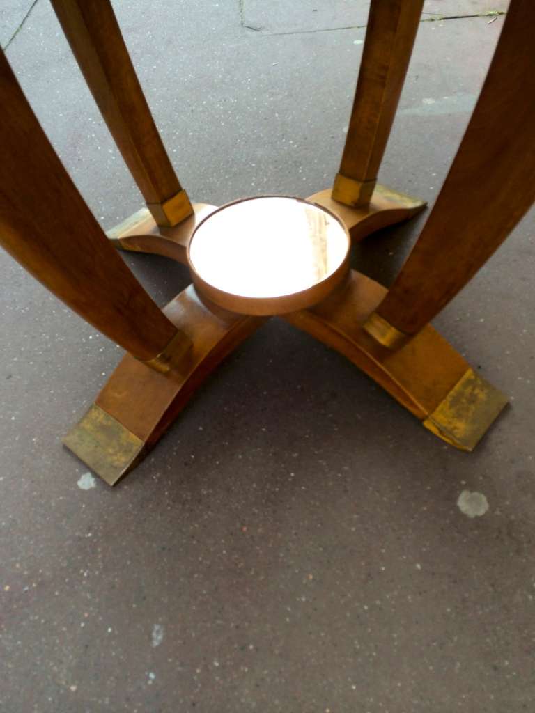 Mid-Century Modern Maison Gouffé Signed Beautiful 1940's Round Dining Table with Bronze Sabot and Mirror Center