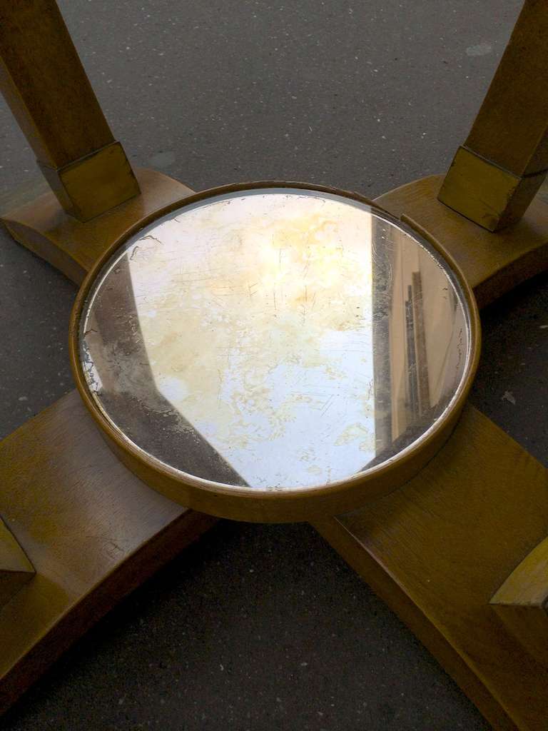 French Maison Gouffé Signed Beautiful 1940's Round Dining Table with Bronze Sabot and Mirror Center