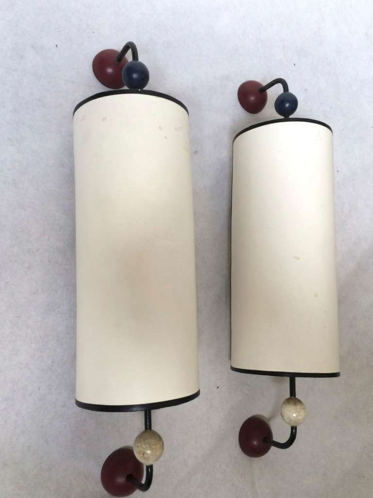 Jean Royere Genuine and Documented Rare Multi-Balls Pair of Sconces 1