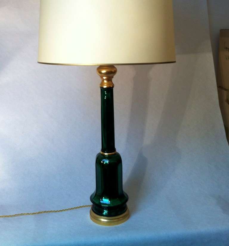 Superb Mercury Green 1950s Murano Table Lamp with a Bronze Base For Sale 1