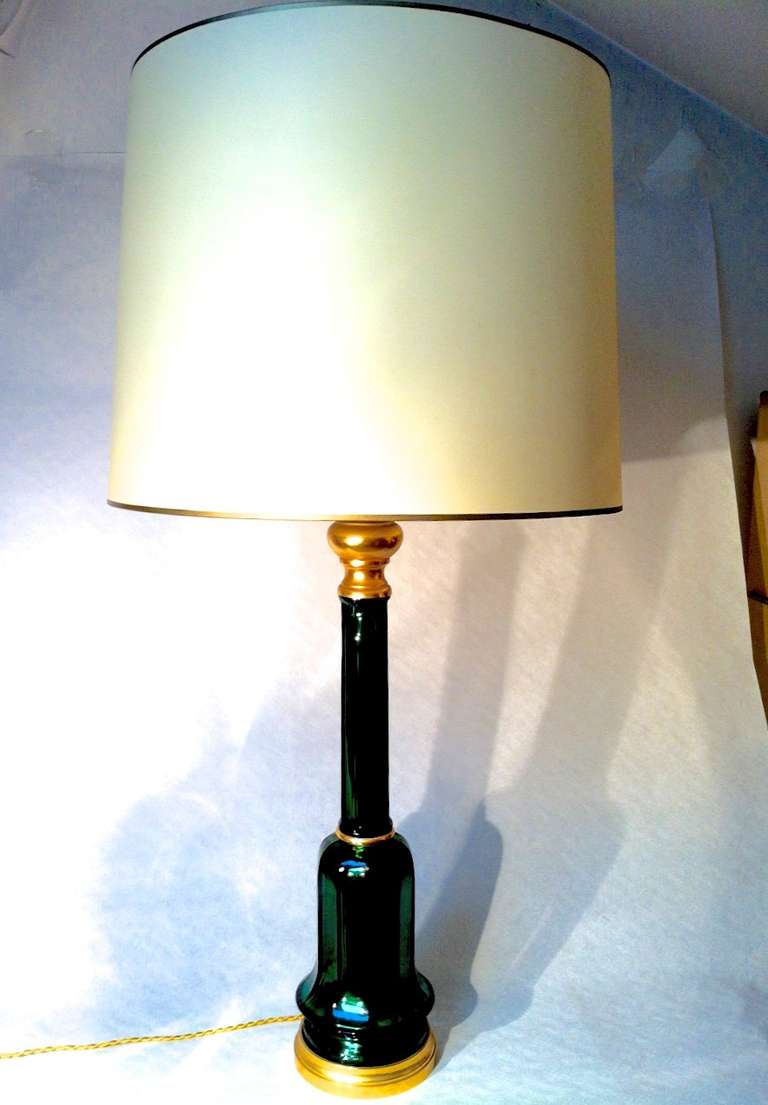Mid-Century Modern Superb Mercury Green 1950s Murano Table Lamp with a Bronze Base For Sale