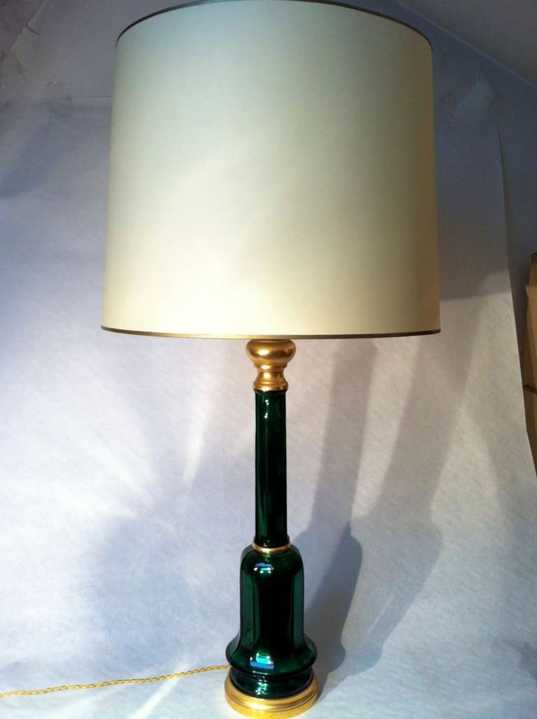 Superb mercury green 1950s Murano table lamp with a bronze base.